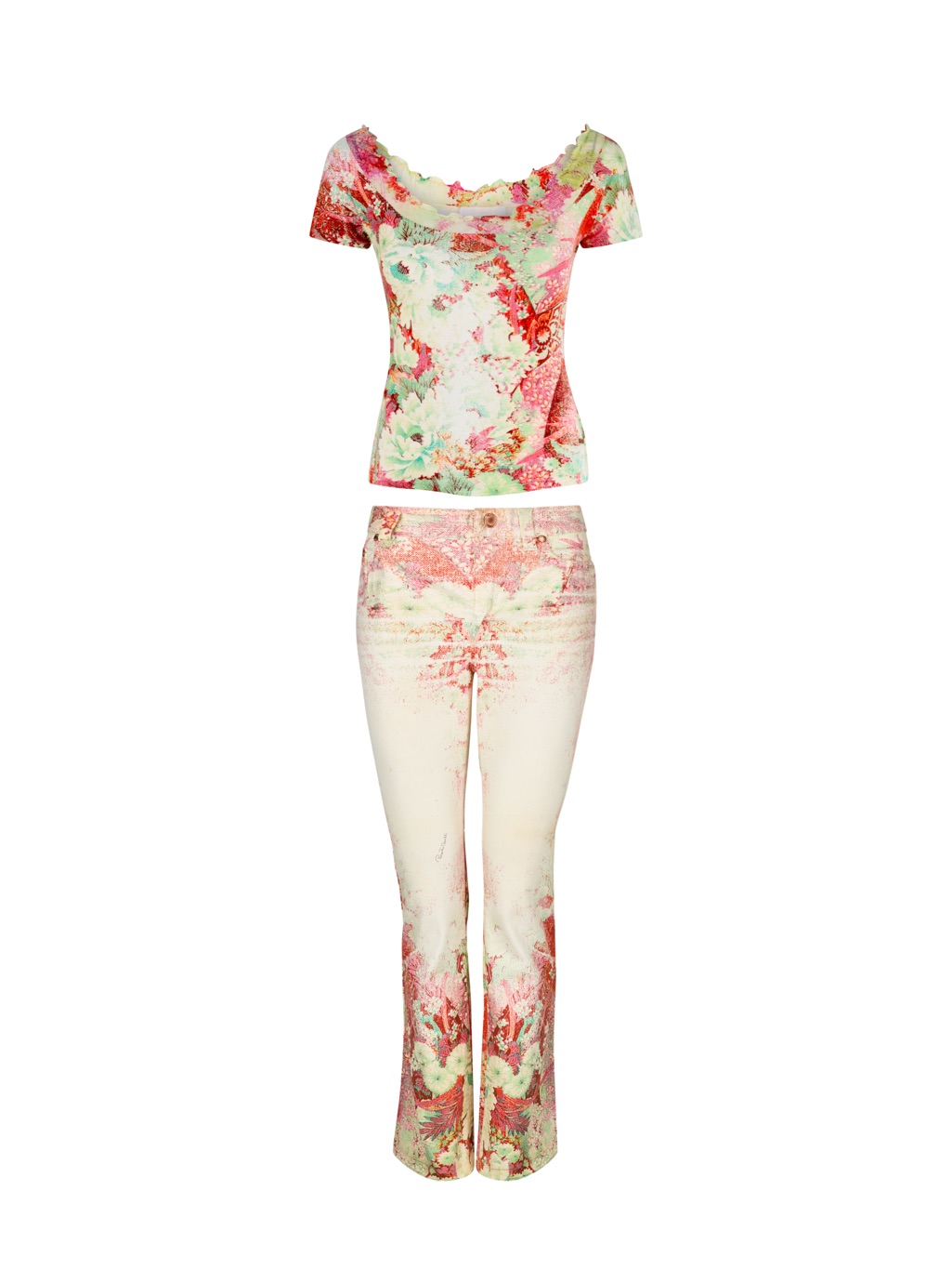 Read Description - Roberto Cavalli S/S 2002 Floral Multicolour Top & Bottom Set